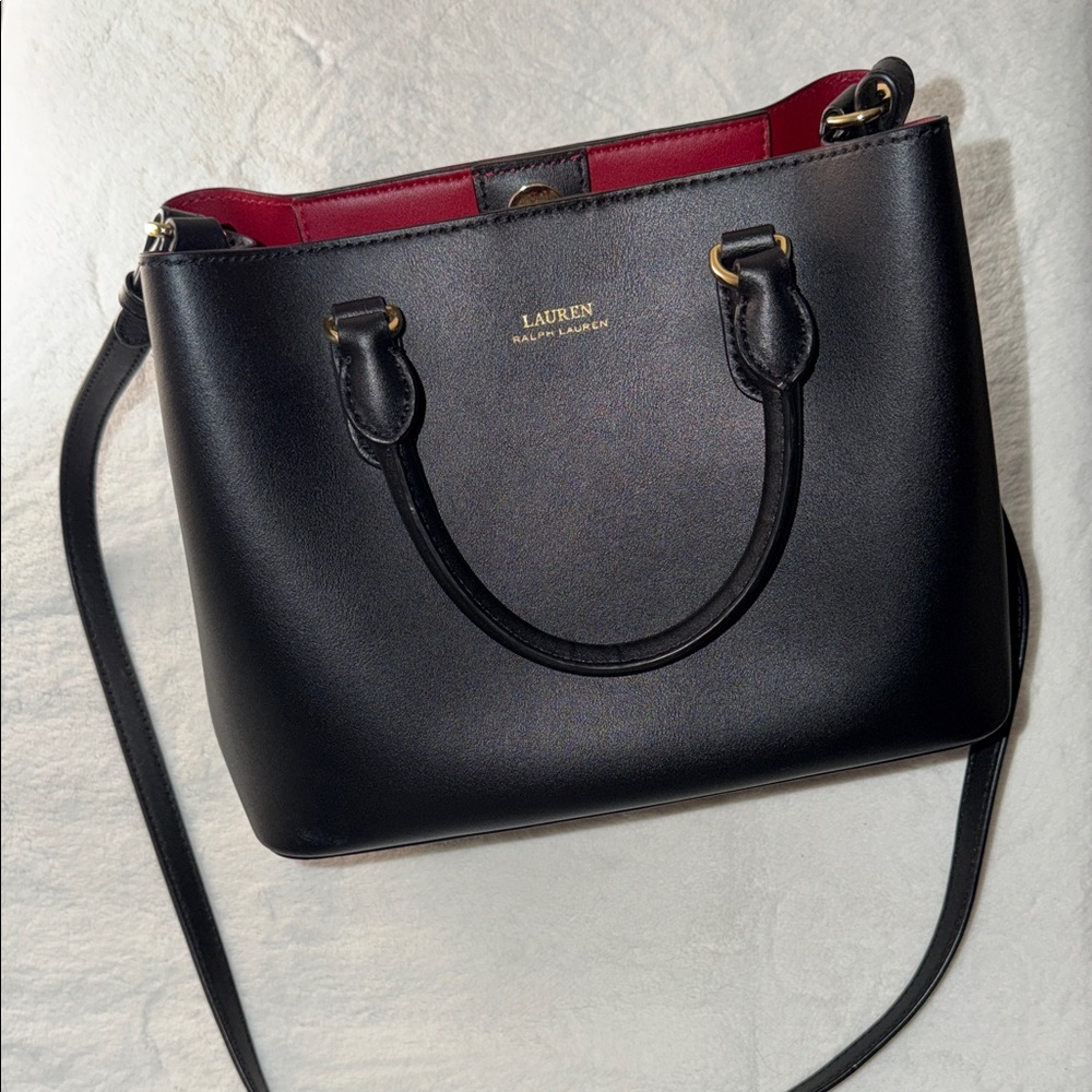 Lauren Ralph Lauren Black Hand Bag with Red Interior